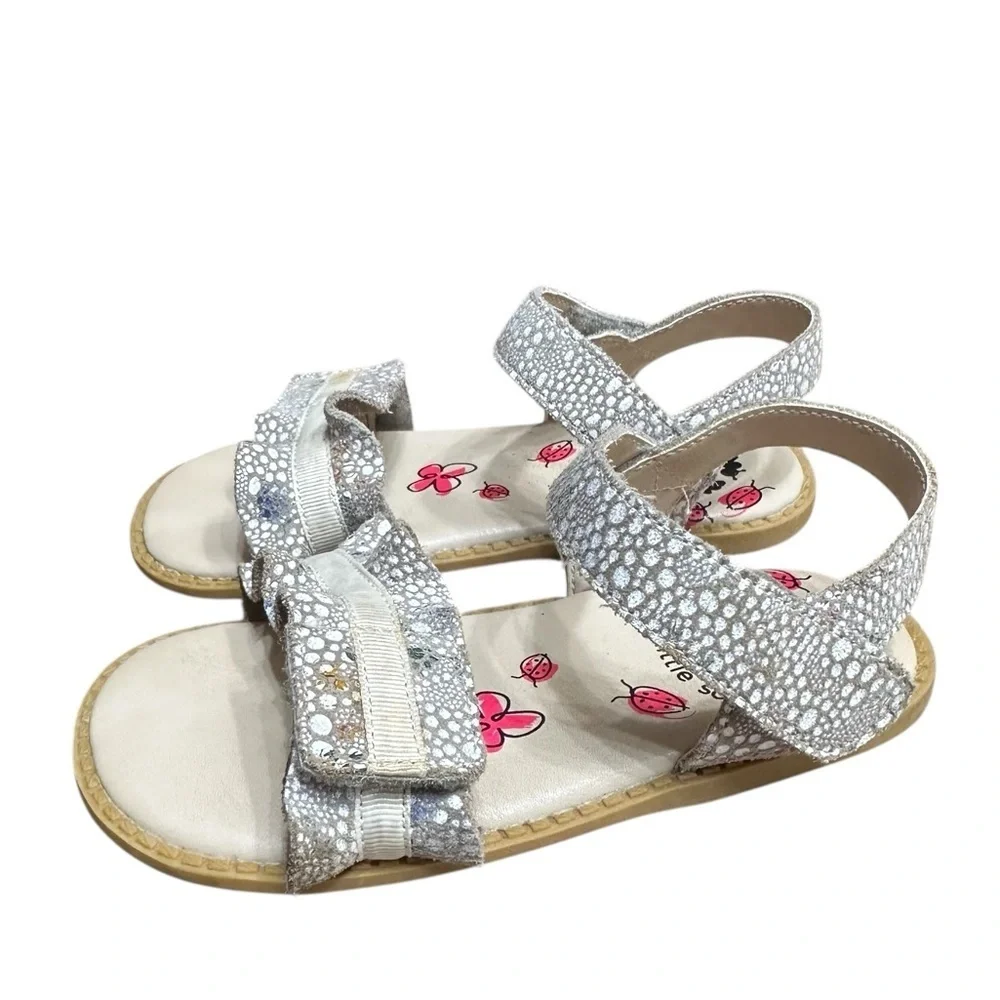 Livie & Luca Posey Sandal Size 11 Toddler Ruffle Trim Leather Gray White Ribbon